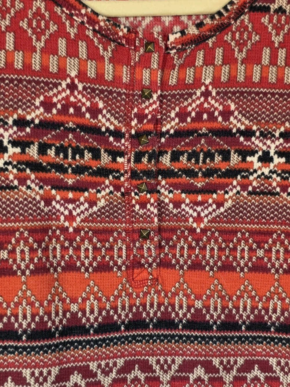 Lucky Brand Women's Aztec Southwestern Geometric Boho Fair Isle Henley Size L - Picture 4 of 6